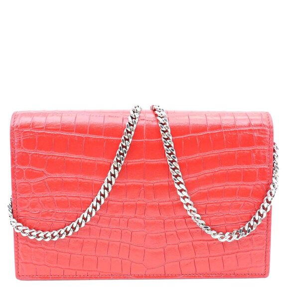 Yves Saint Laurent  Kate Tassel Crocodile Embossed Leather Crossbody Bag Red - Picture 3 of 12